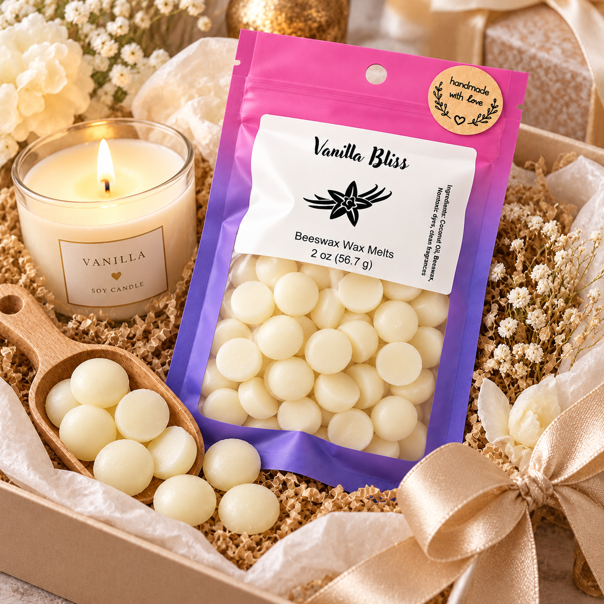 Vanilla Bliss Wax Melts - Creamy Vanilla, Toasted Sugar, Warm Butter & White Musk Home Fragrance