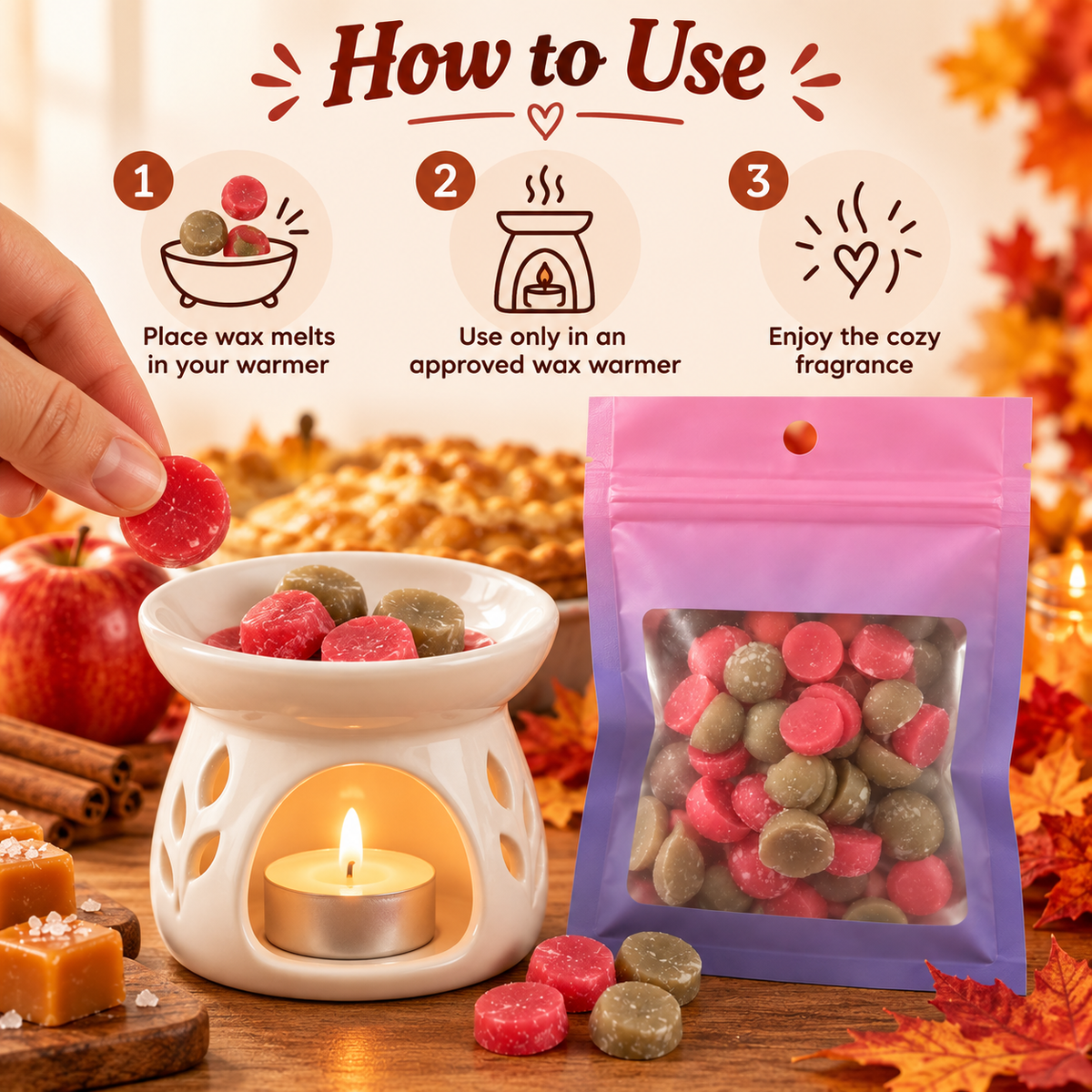 Caramel Apple Pie Wax Melts – 2 oz Fall Bakery Fragrance