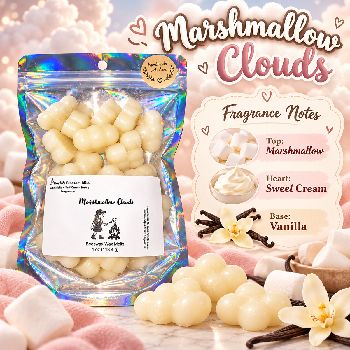 Marshmallow Clouds Wax Melts – Marshmallow, Sweet Cream & Vanilla Fragrance