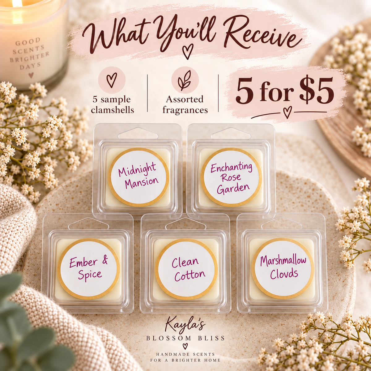 Wax Melt Sample Clamshells – 5 for $5 | Assorted Fragrances