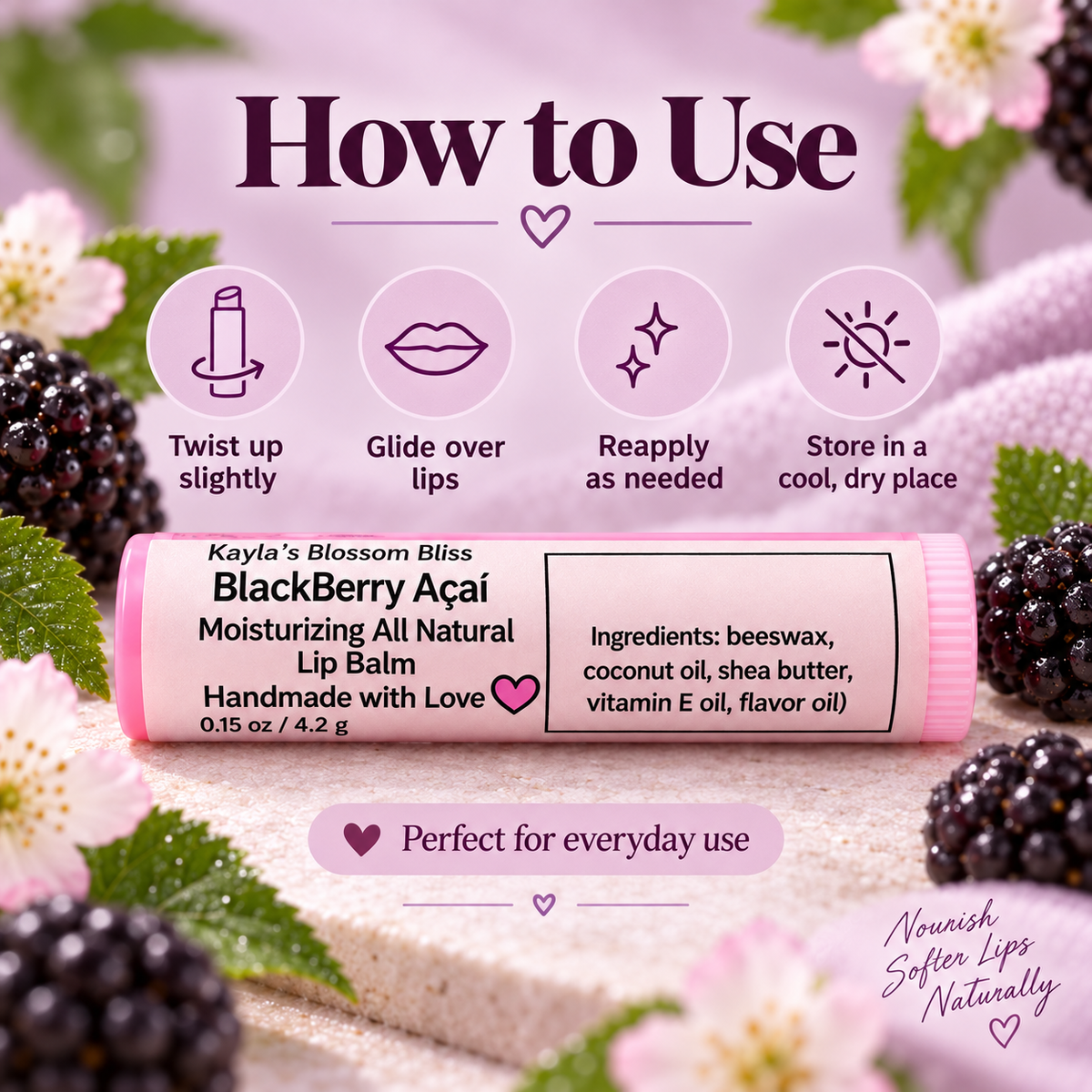 Blackberry Açaí Lip Balm | Moisturizing Handmade Lip Balm
