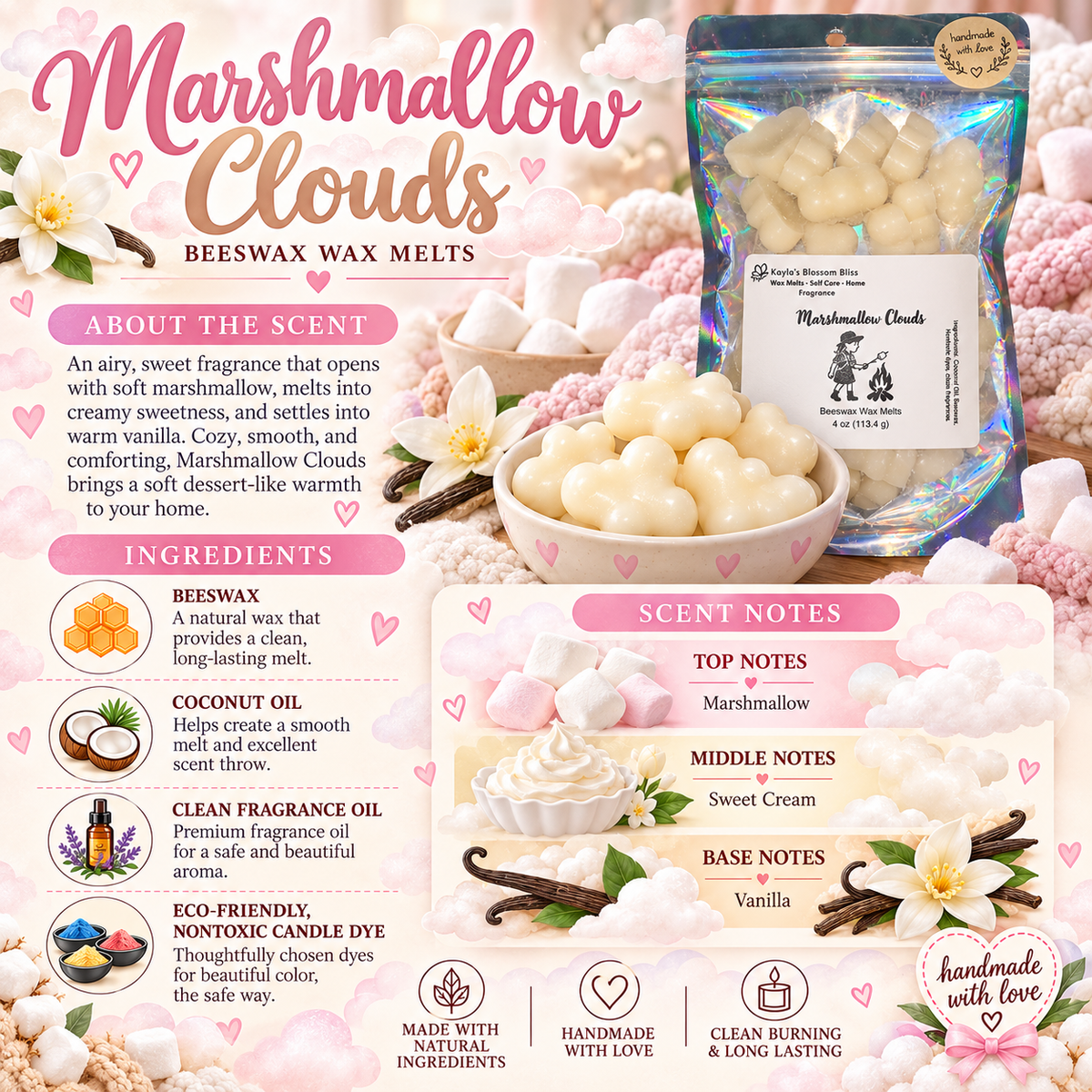 Marshmallow Clouds Wax Melts – Marshmallow, Sweet Cream & Vanilla Fragrance