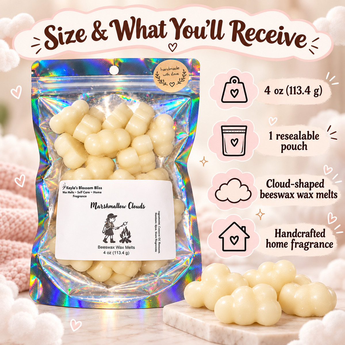 Marshmallow Clouds Wax Melts – Marshmallow, Sweet Cream & Vanilla Fragrance