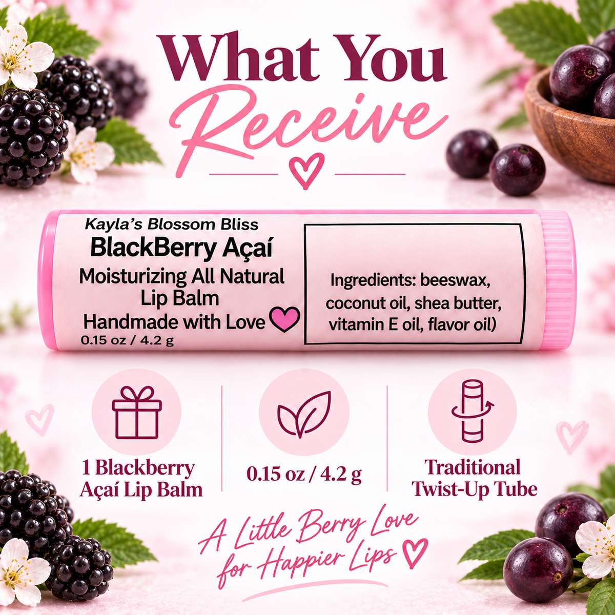 Blackberry Açaí Lip Balm | Moisturizing Handmade Lip Balm