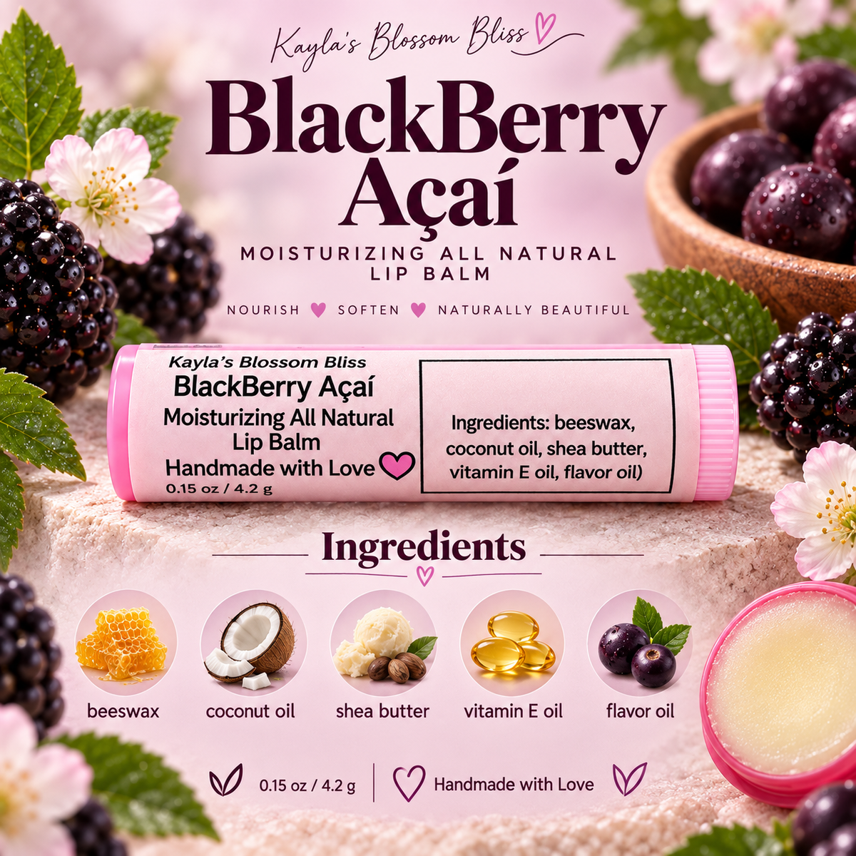 Blackberry Açaí Lip Balm | Moisturizing Handmade Lip Balm