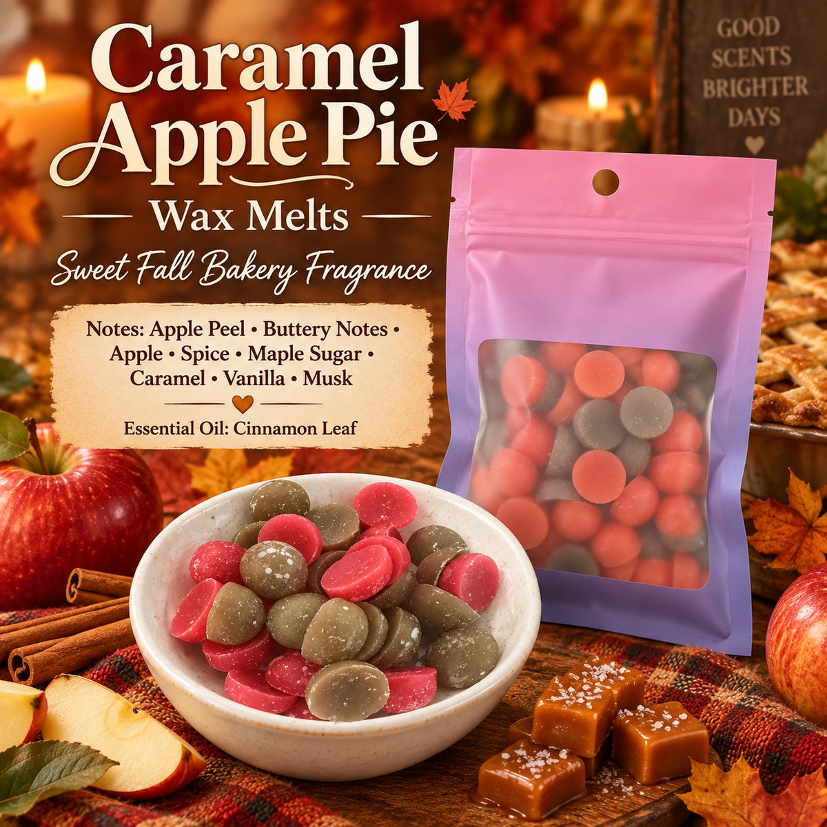 Caramel Apple Pie Wax Melts – 2 oz Fall Bakery Fragrance