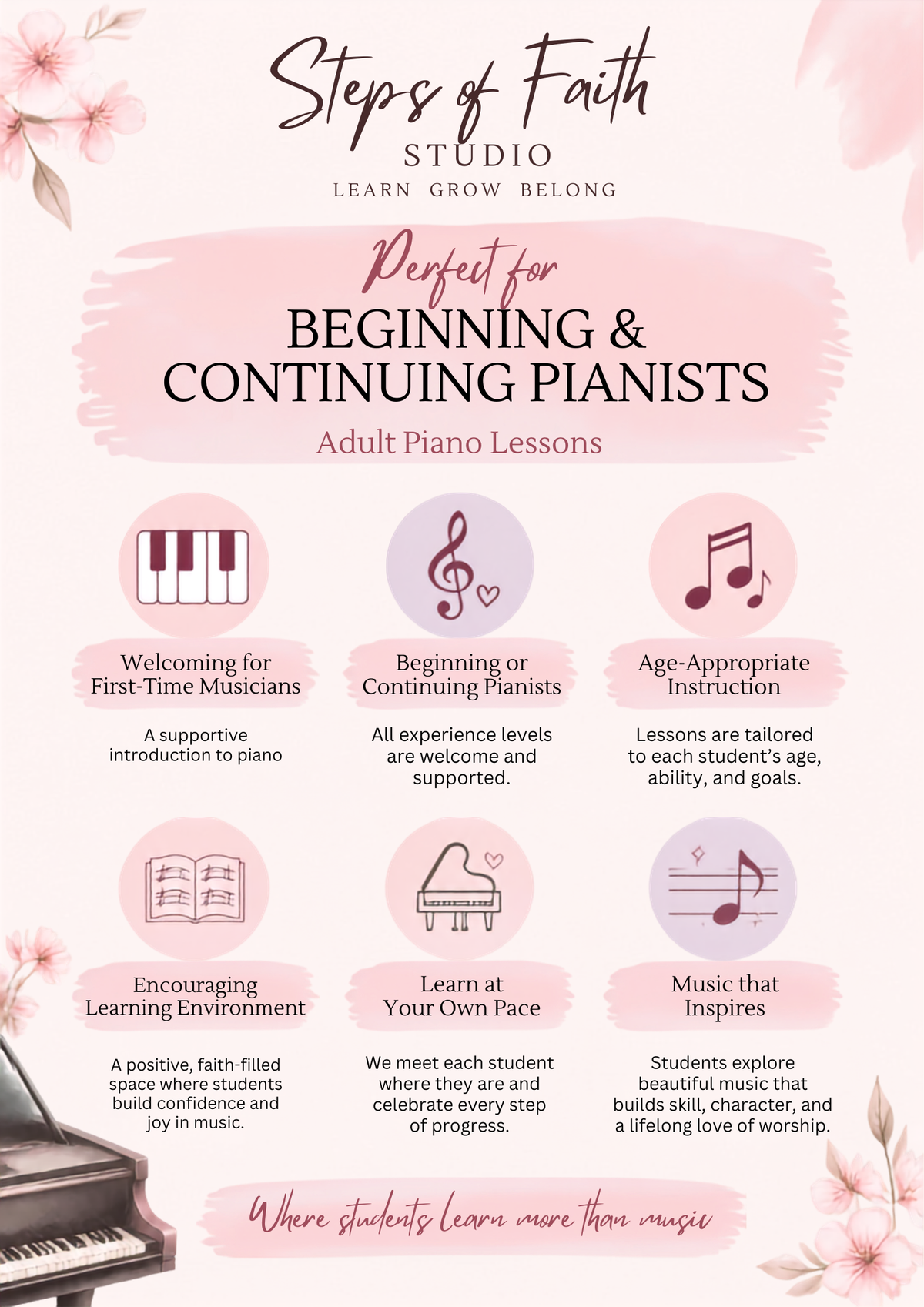 In-Person Piano Lessons for Adults | Steps of Faith Studio | Spokane, WA