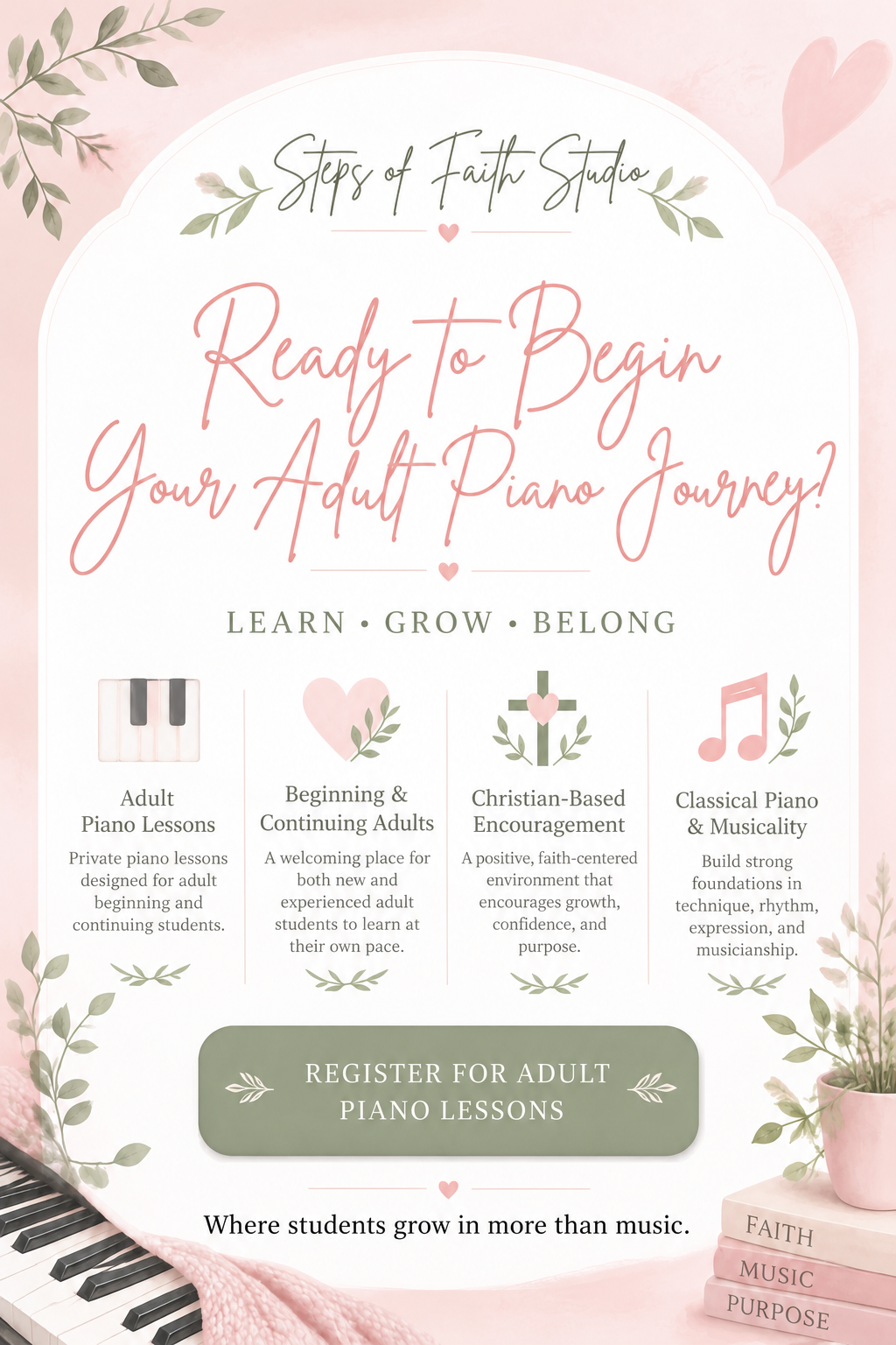 In-Person Piano Lessons for Adults | Steps of Faith Studio | Spokane, WA