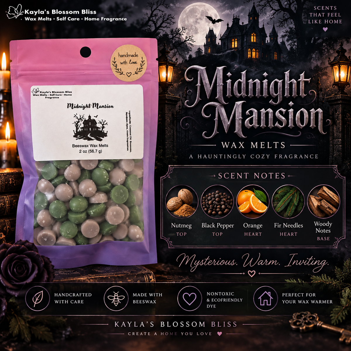Midnight Mansion Wax Melt | Nutmeg, Fir Needles and Woods