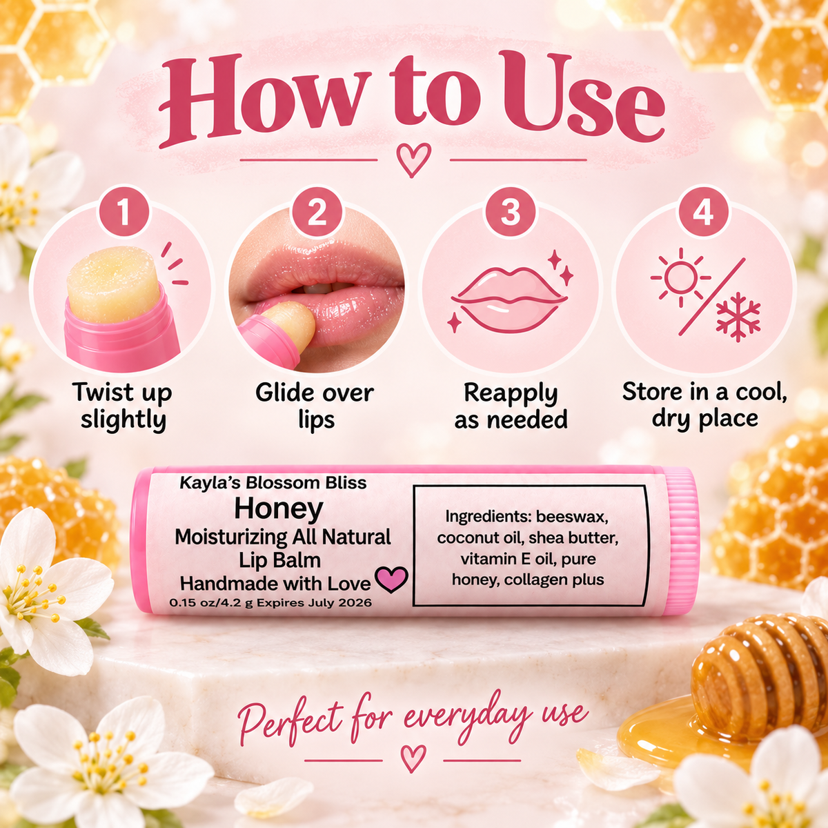 Honey Lip Balm with Pure Honey | Moisturizing Handmade Lip Balm