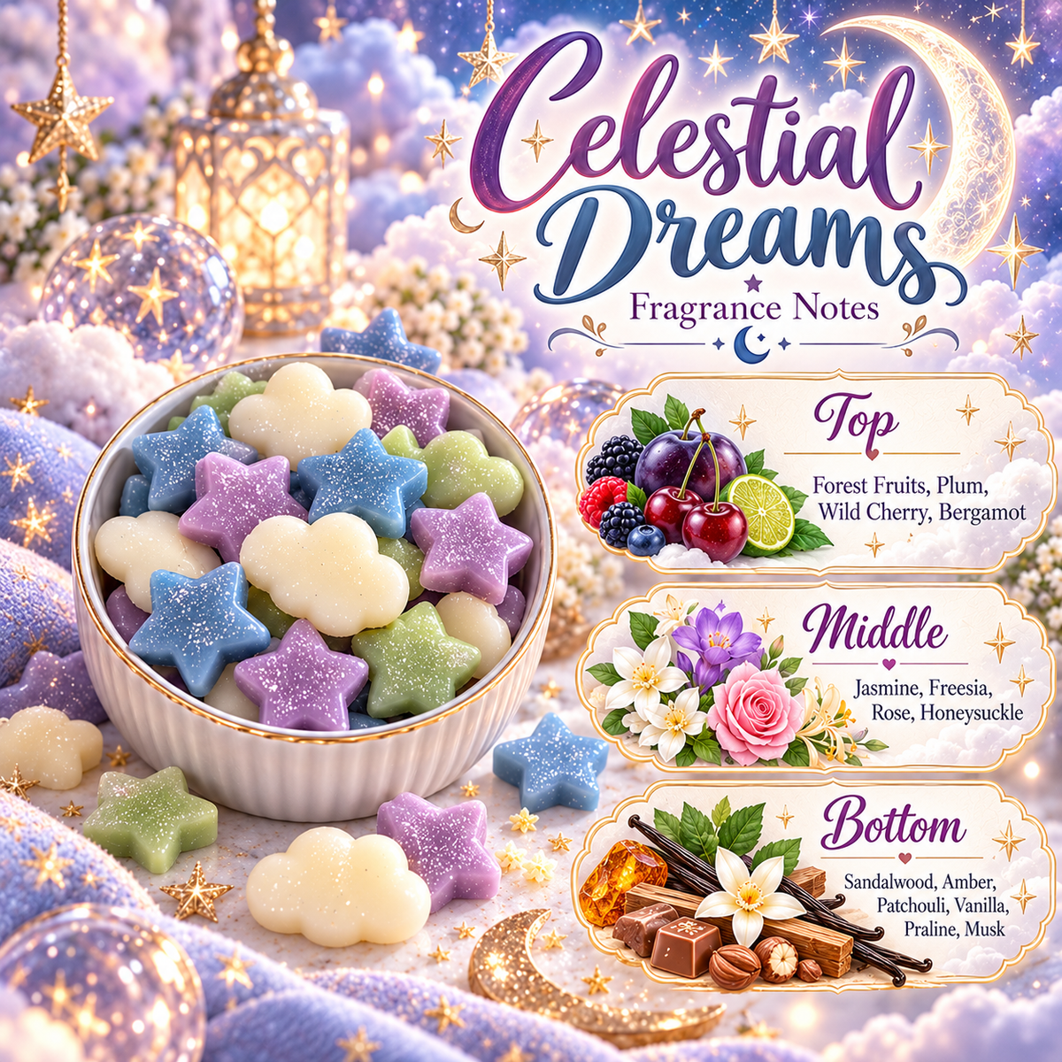 Celestial Dreams Wax Melts - Forest Fruits, Plum, Cherry, Jasmine, Vanilla & Amber