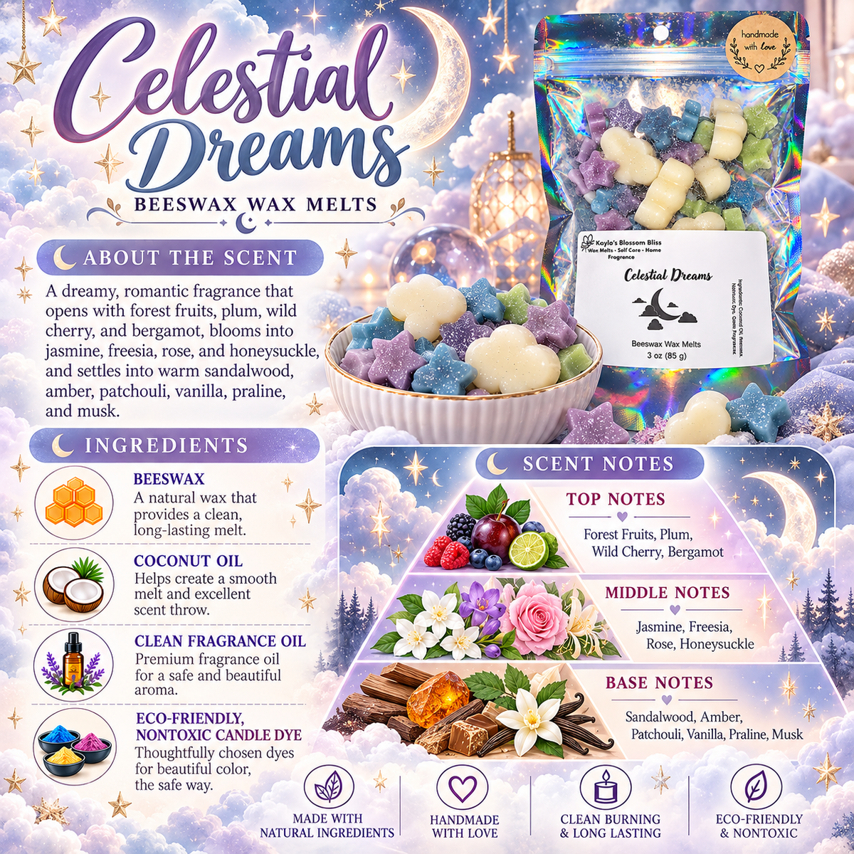Celestial Dreams Wax Melts - Forest Fruits, Plum, Cherry, Jasmine, Vanilla & Amber
