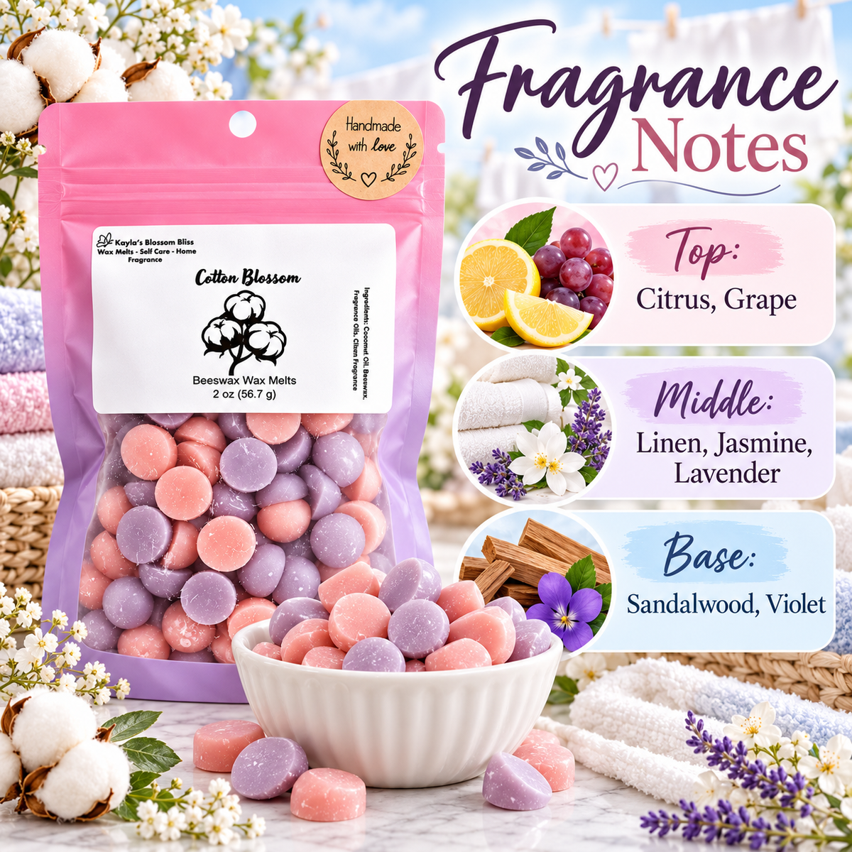 Cotton Blossom Wax Melts – Fresh Linen & Clean Cotton Fragrance