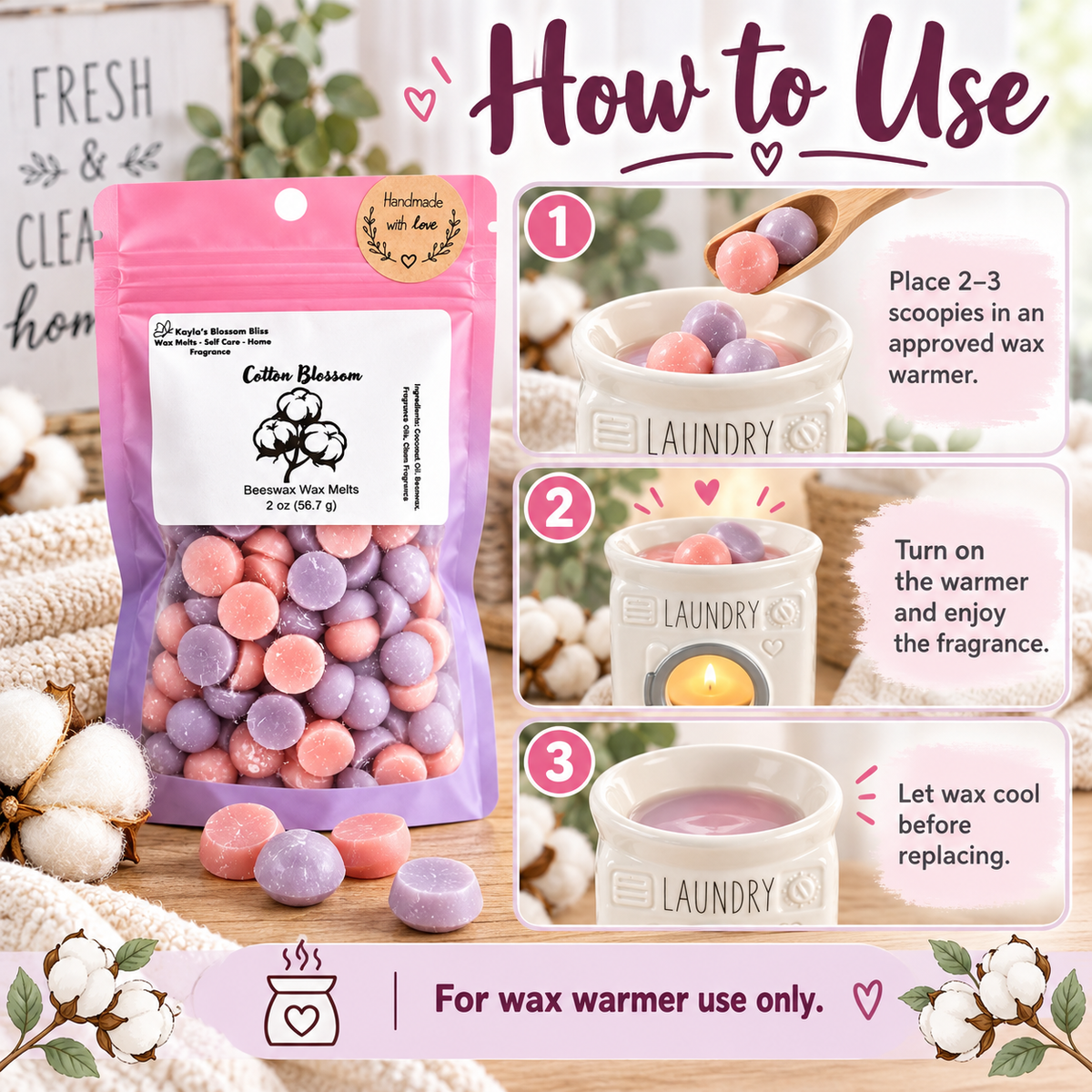 Cotton Blossom Wax Melts – Fresh Linen & Clean Cotton Fragrance