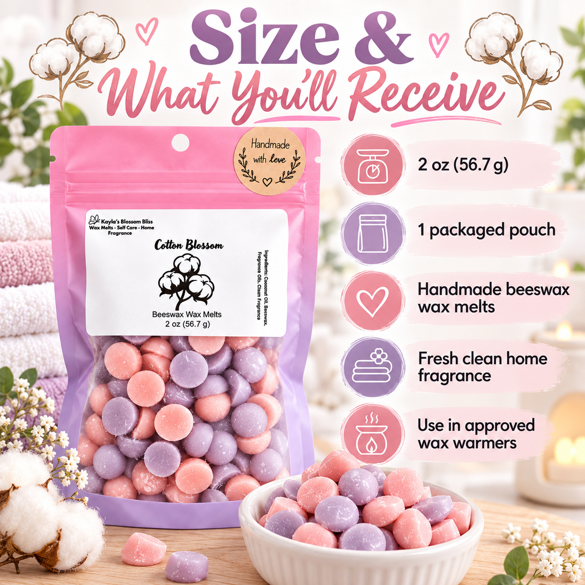 Cotton Blossom Wax Melts – Fresh Linen & Clean Cotton Fragrance