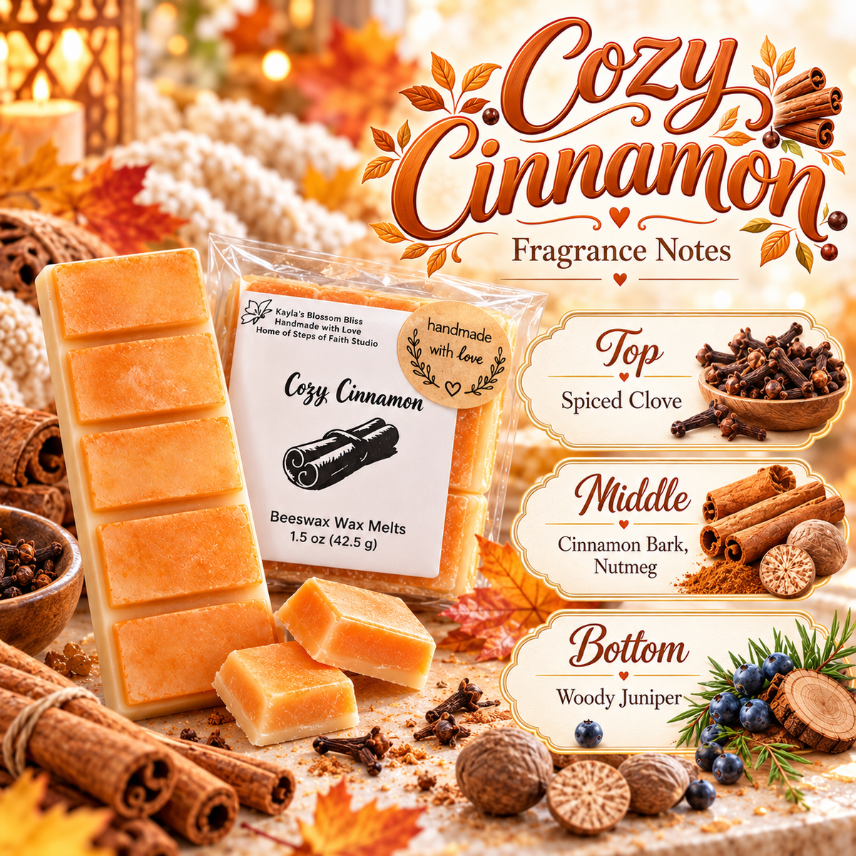 Cozy Cinnamon Wax Melts - Spiced Clove, Cinnamon Bark, Nutmeg & Woody Juniper