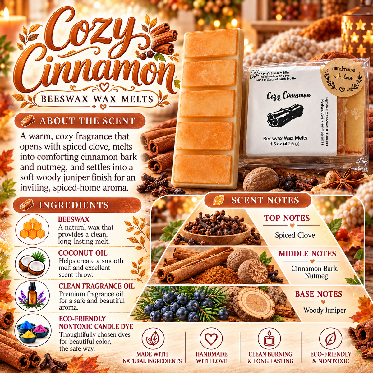Cozy Cinnamon Wax Melts - Spiced Clove, Cinnamon Bark, Nutmeg & Woody Juniper