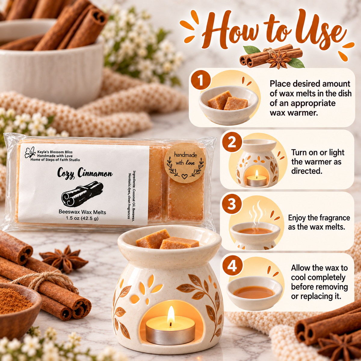 Cozy Cinnamon Wax Melts - Spiced Clove, Cinnamon Bark, Nutmeg & Woody Juniper