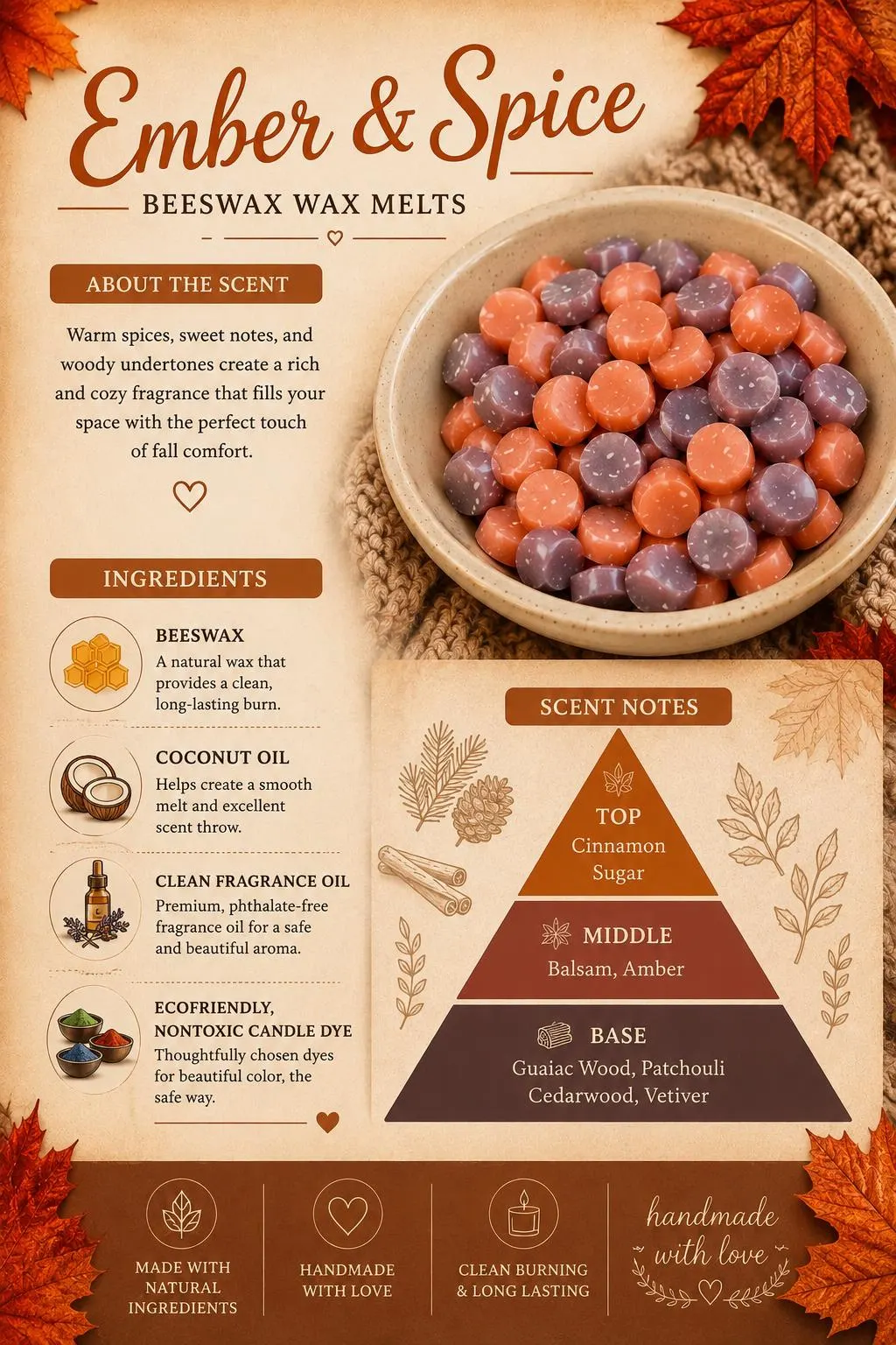 Ember & Spice Wax Melts - Patchouli, Cinnamon and Amber Scent