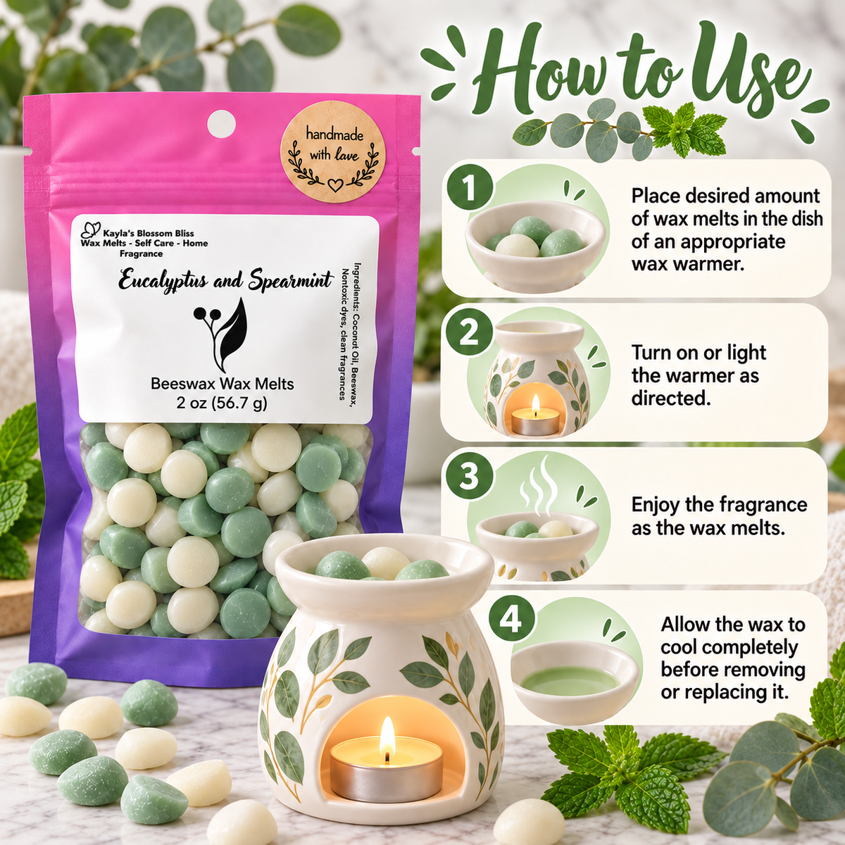 Eucalyptus and Spearmint Wax Melts - Mint, Eucalyptus & Musk