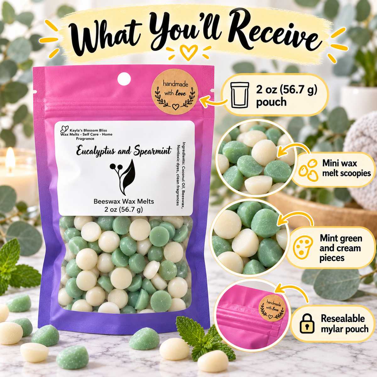 Eucalyptus and Spearmint Wax Melts - Mint, Eucalyptus & Musk
