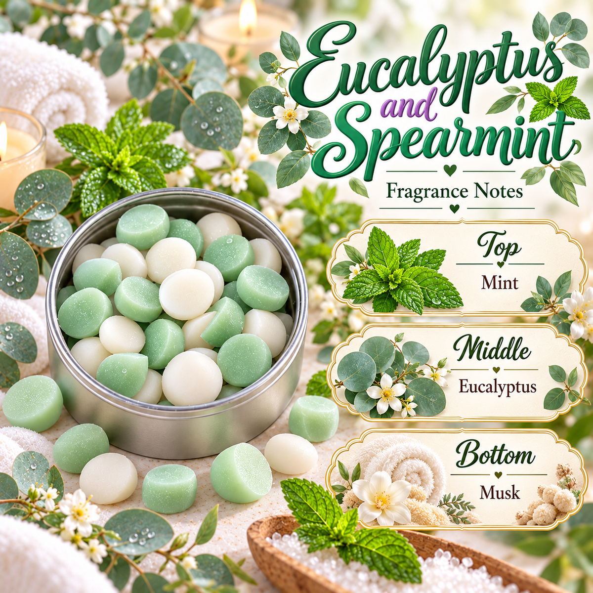Eucalyptus and Spearmint Wax Melts - Mint, Eucalyptus & Musk