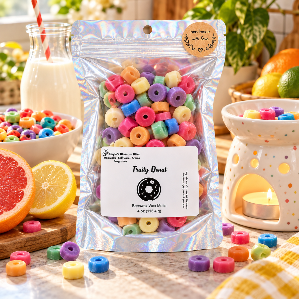 Fruity Donut Wax Melts - Lemon, Lime, Grapefruit, Lavender, Orange, Vanilla & Sandalwood
