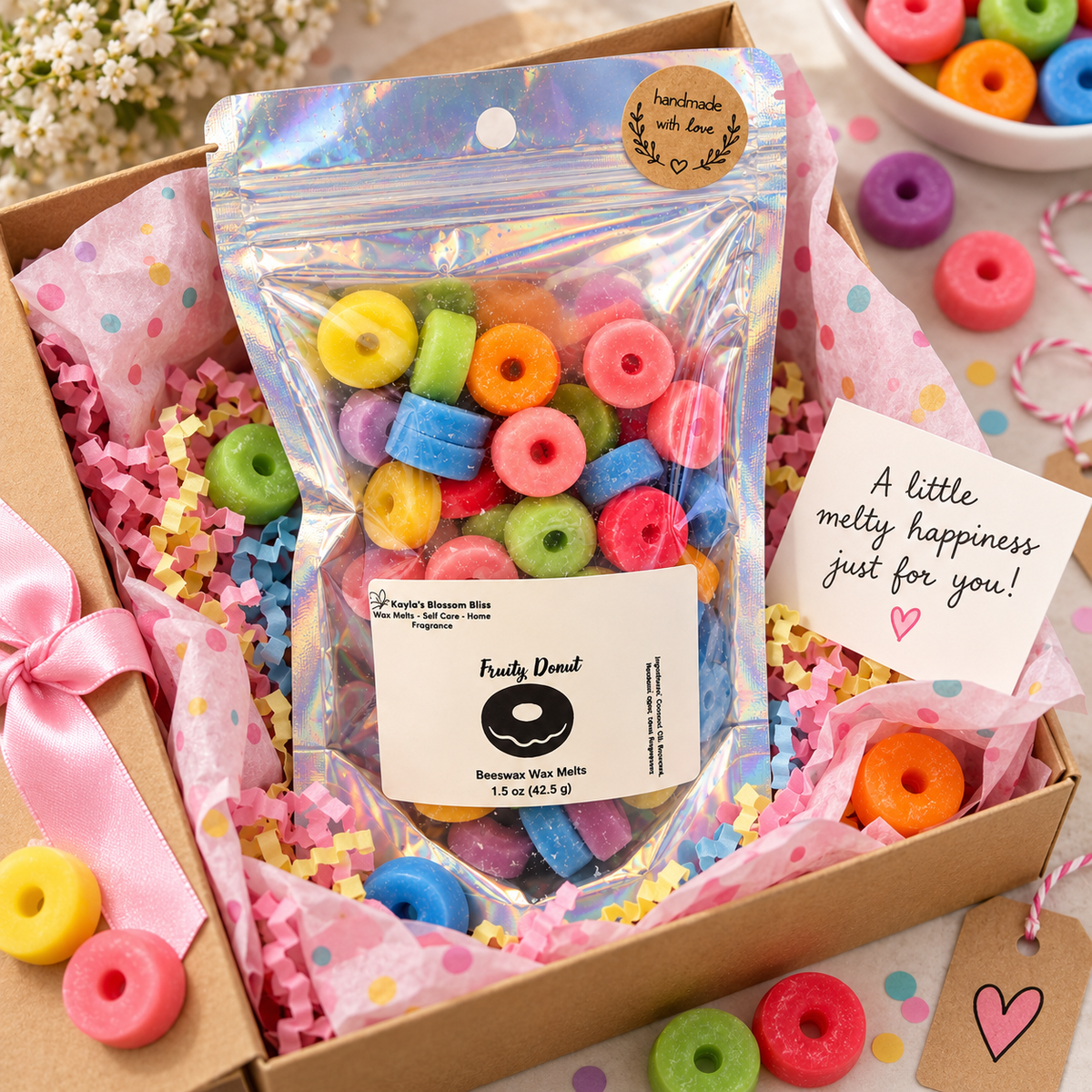 Fruity Donut Wax Melts - Lemon, Lime, Grapefruit, Lavender, Orange, Vanilla & Sandalwood