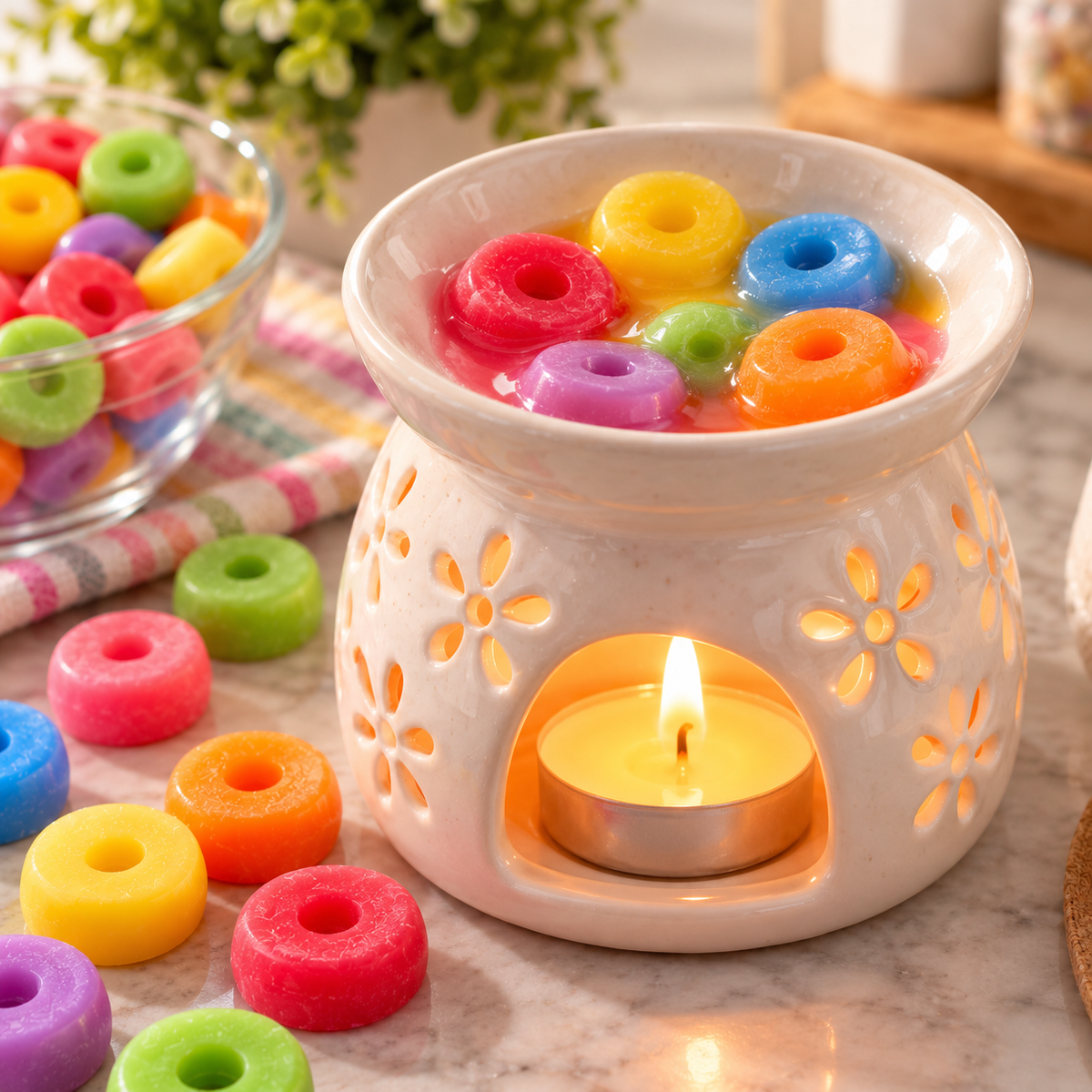 Fruity Donut Wax Melts - Lemon, Lime, Grapefruit, Lavender, Orange, Vanilla & Sandalwood