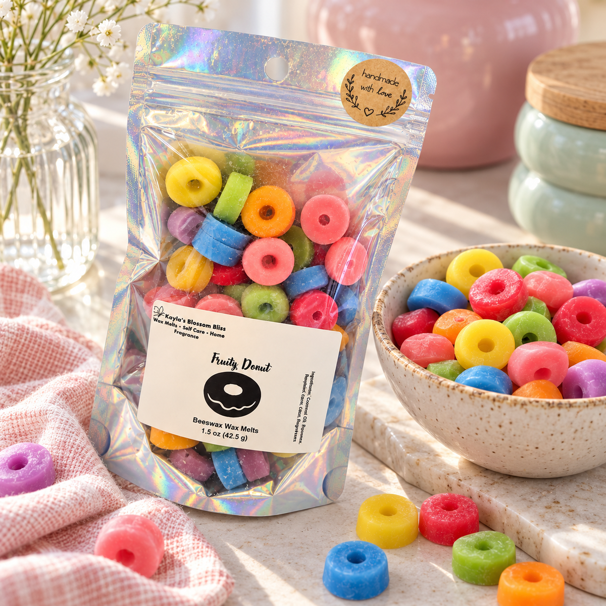 Fruity Donut Wax Melts - Lemon, Lime, Grapefruit, Lavender, Orange, Vanilla & Sandalwood