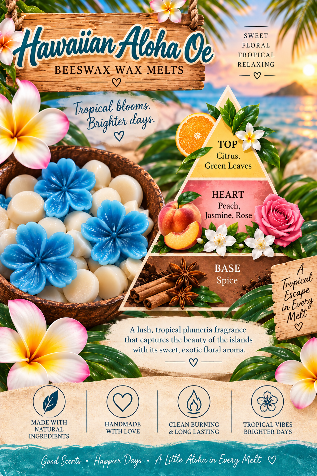 Hawaiian Aloha Oe Plumeria Wax Melts | Tropical Floral Home Fragrance