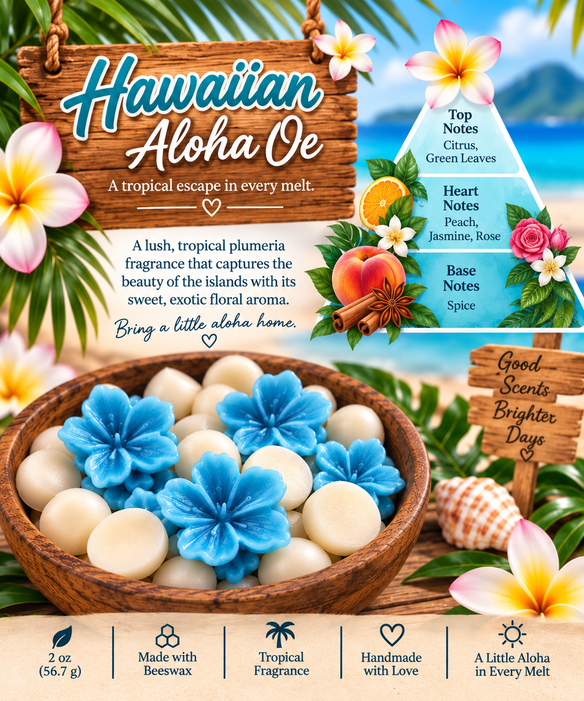 Hawaiian Aloha Oe Plumeria Wax Melts | Tropical Floral Home Fragrance