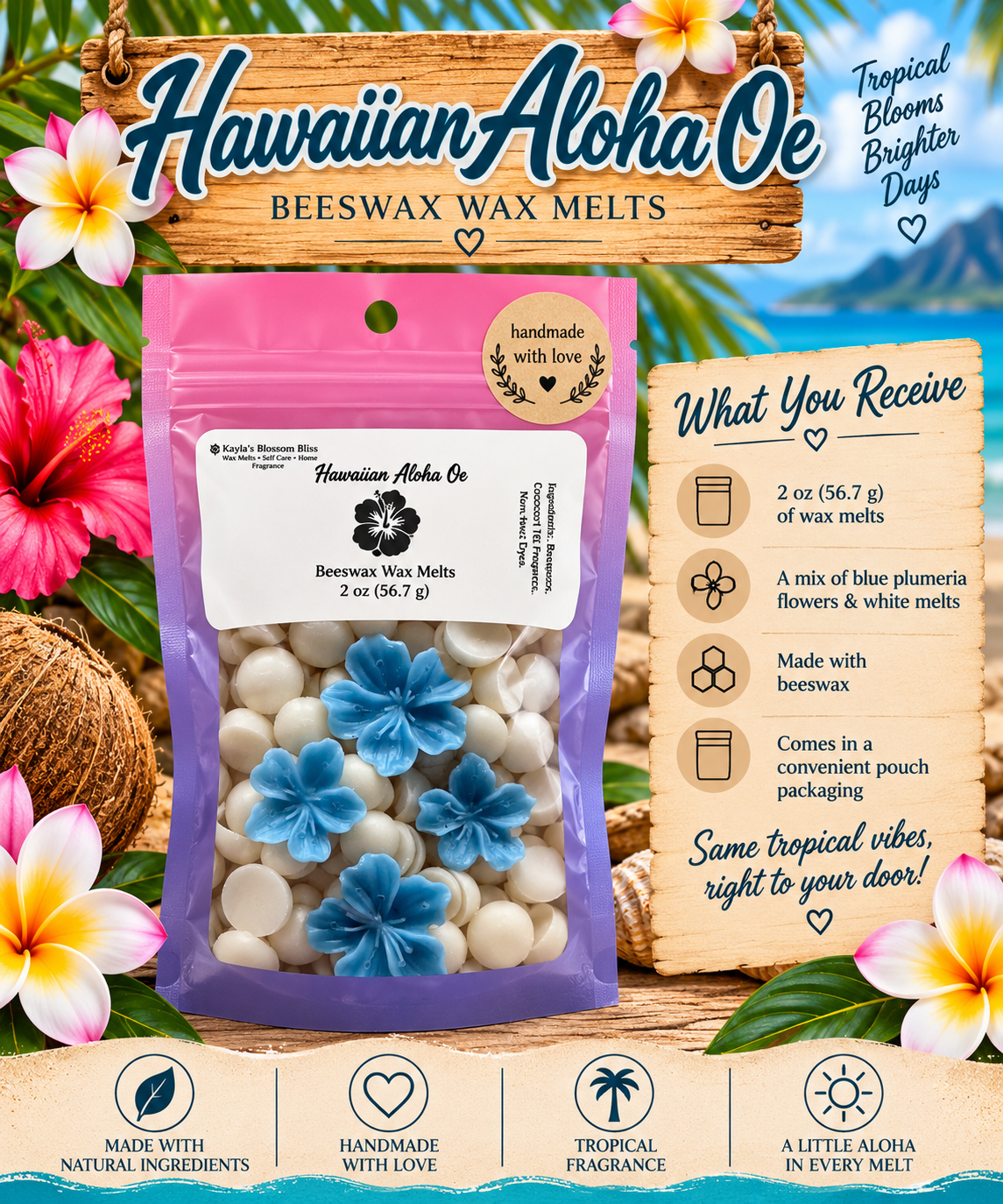 Hawaiian Aloha Oe Plumeria Wax Melts | Tropical Floral Home Fragrance
