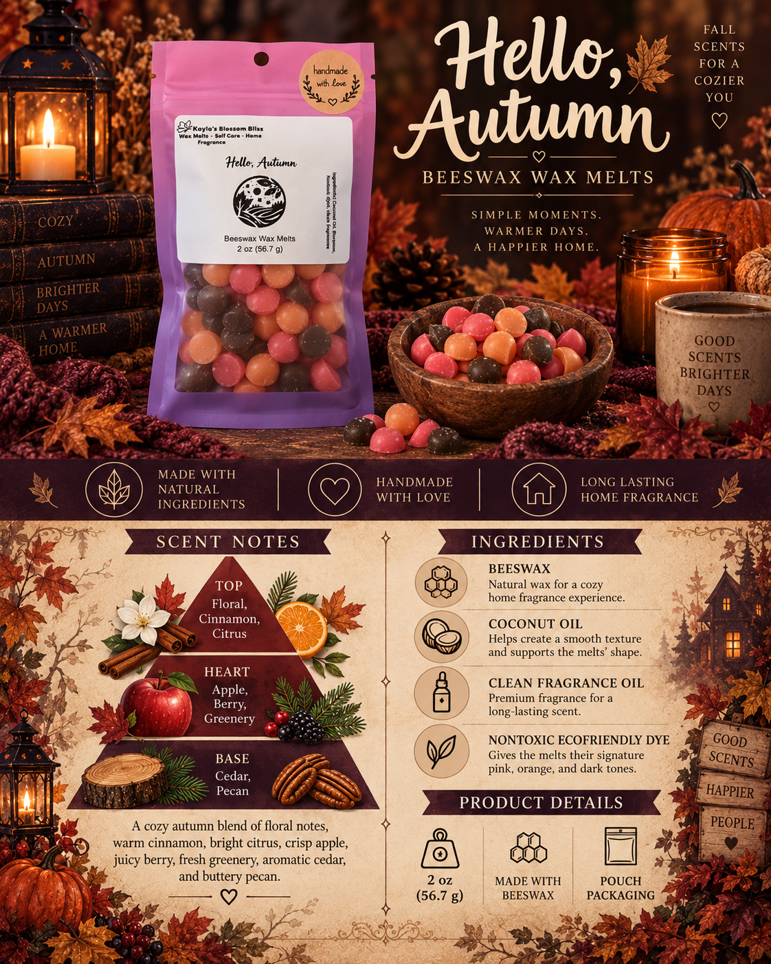 Hello, Autumn Wax Melt | Apple, Cinnamon, Cedar & Pecan