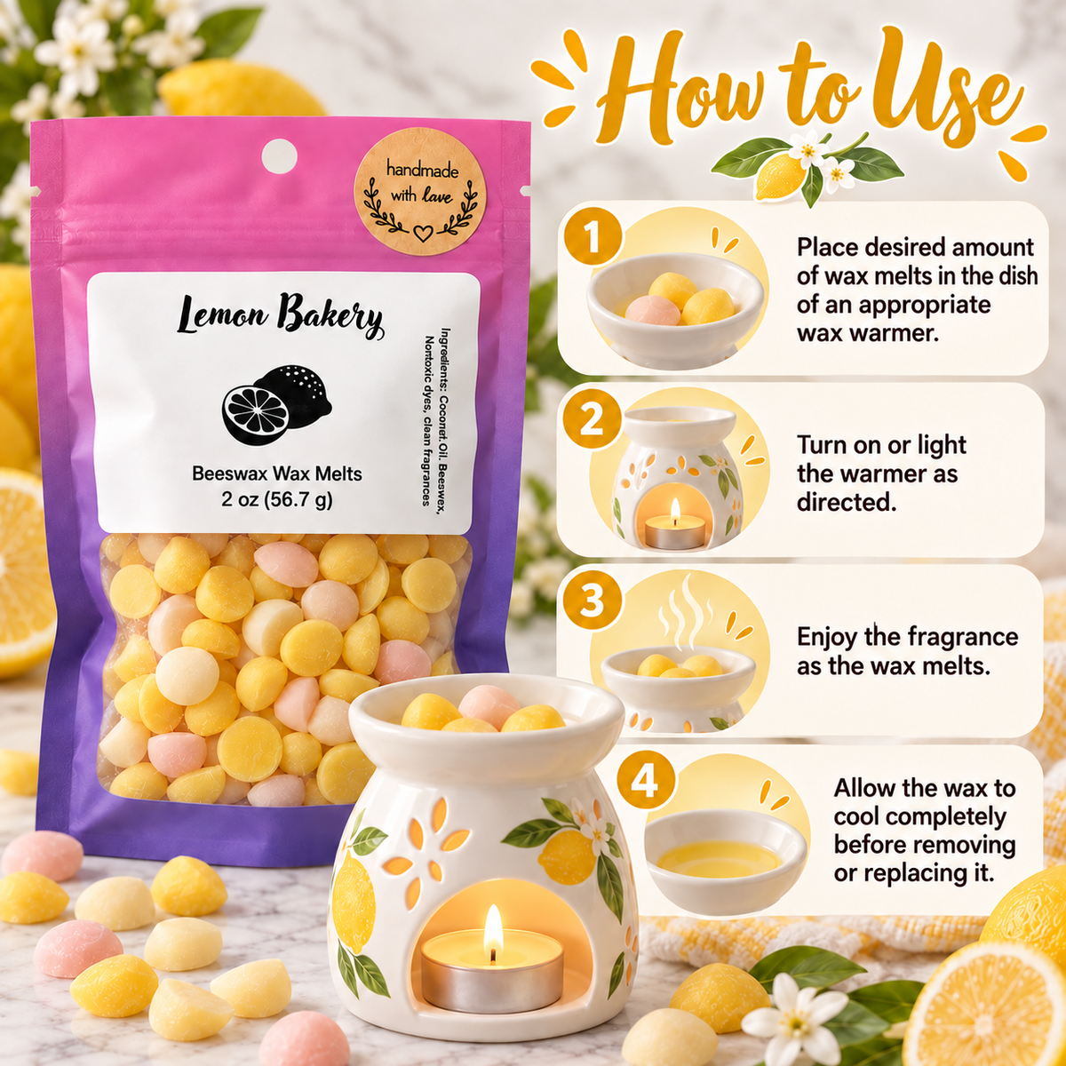 Lemon Bakery Wax Melts - Lemon Cake, Buttermilk, Vanilla & Toasted Nut