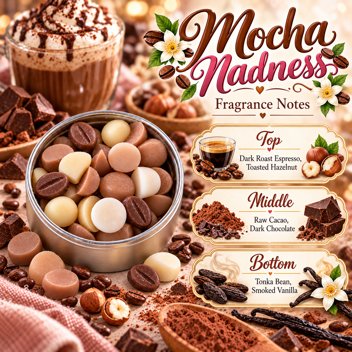 Mocha Madness Wax Melts - Dark Roast Espresso, Toasted Hazelnut, Dark Chocolate & Smoked Vanilla