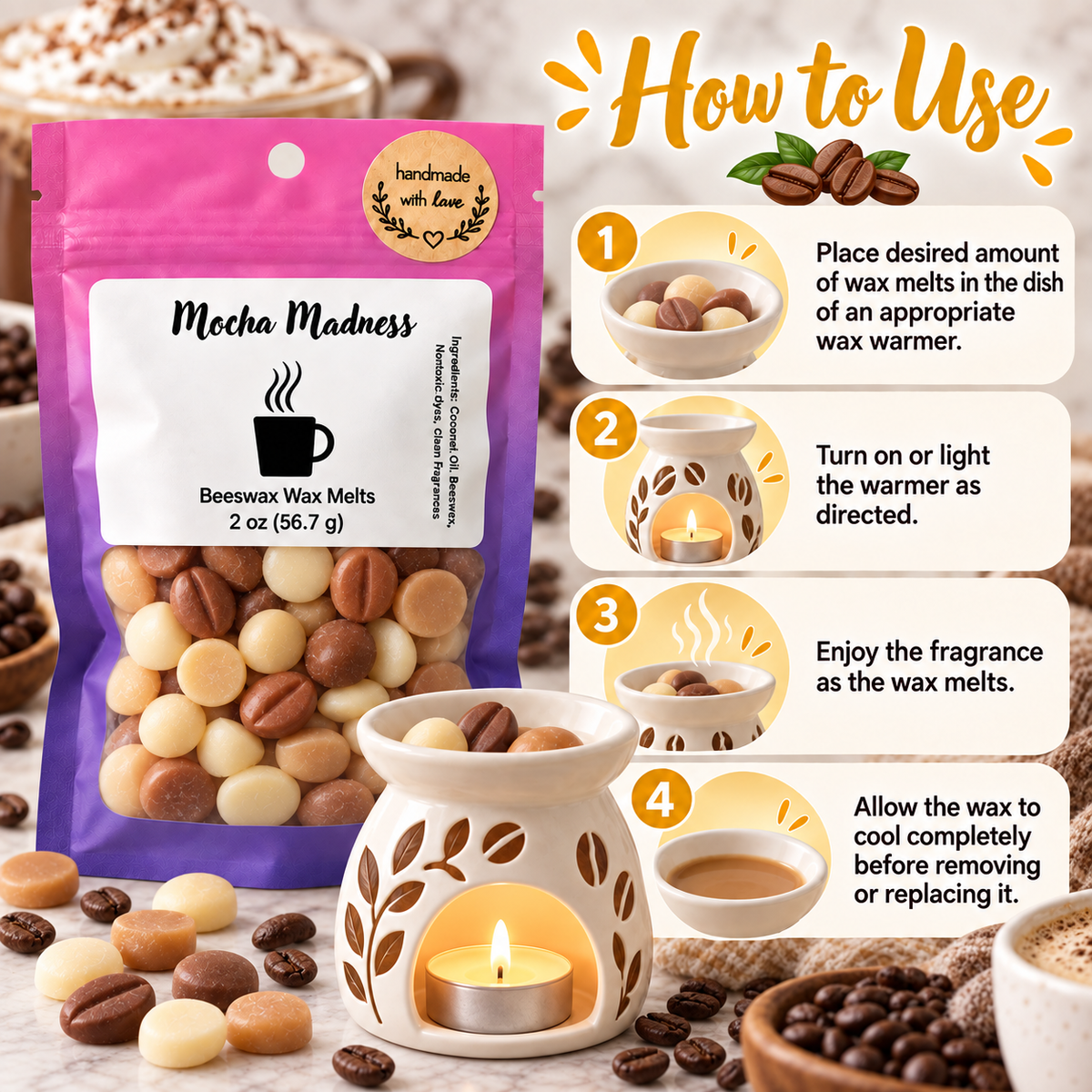 Mocha Madness Wax Melts - Dark Roast Espresso, Toasted Hazelnut, Dark Chocolate & Smoked Vanilla