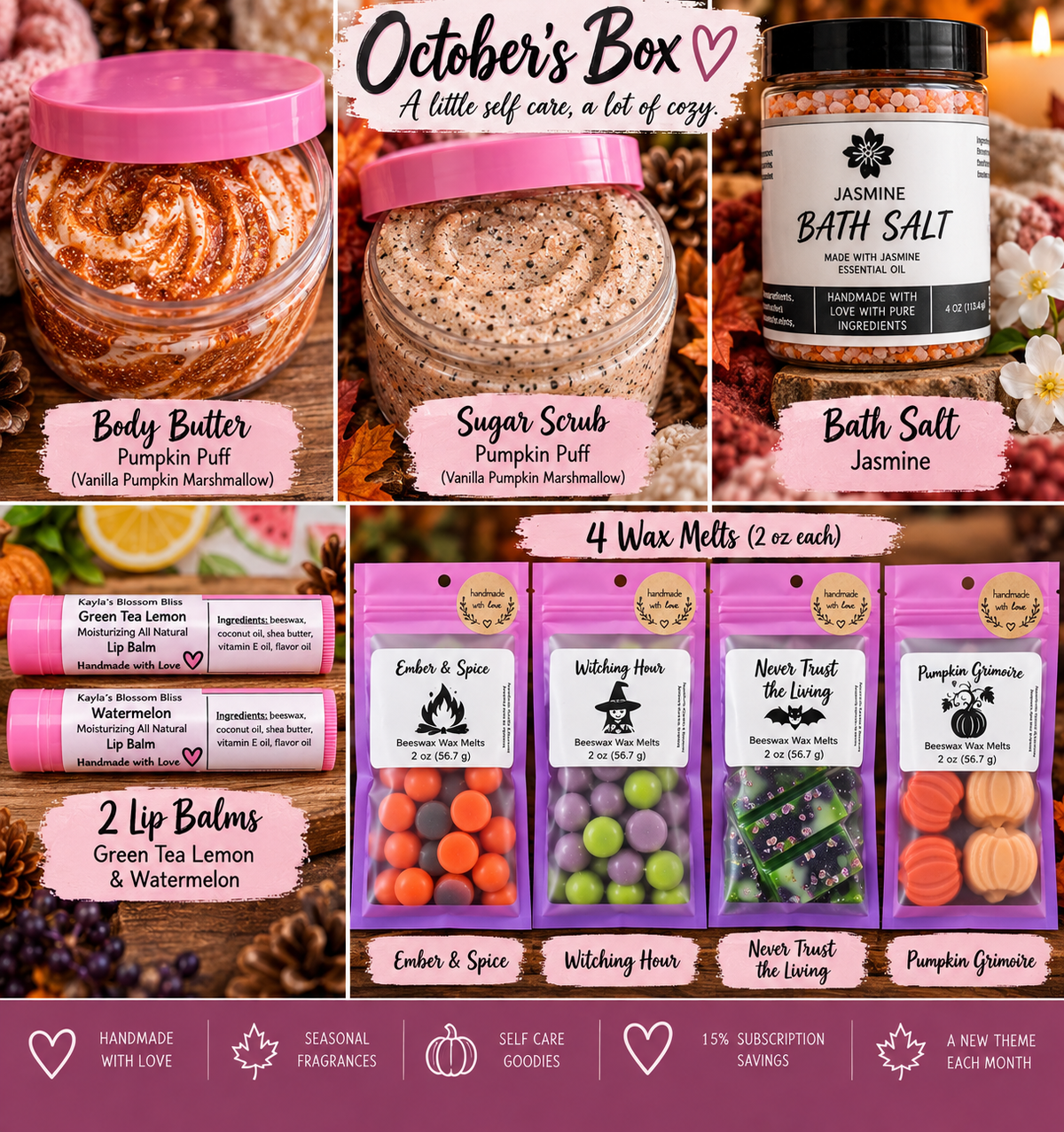 Monthly Self Care Subscription Box | Handmade Bath, Body & Wax Melts