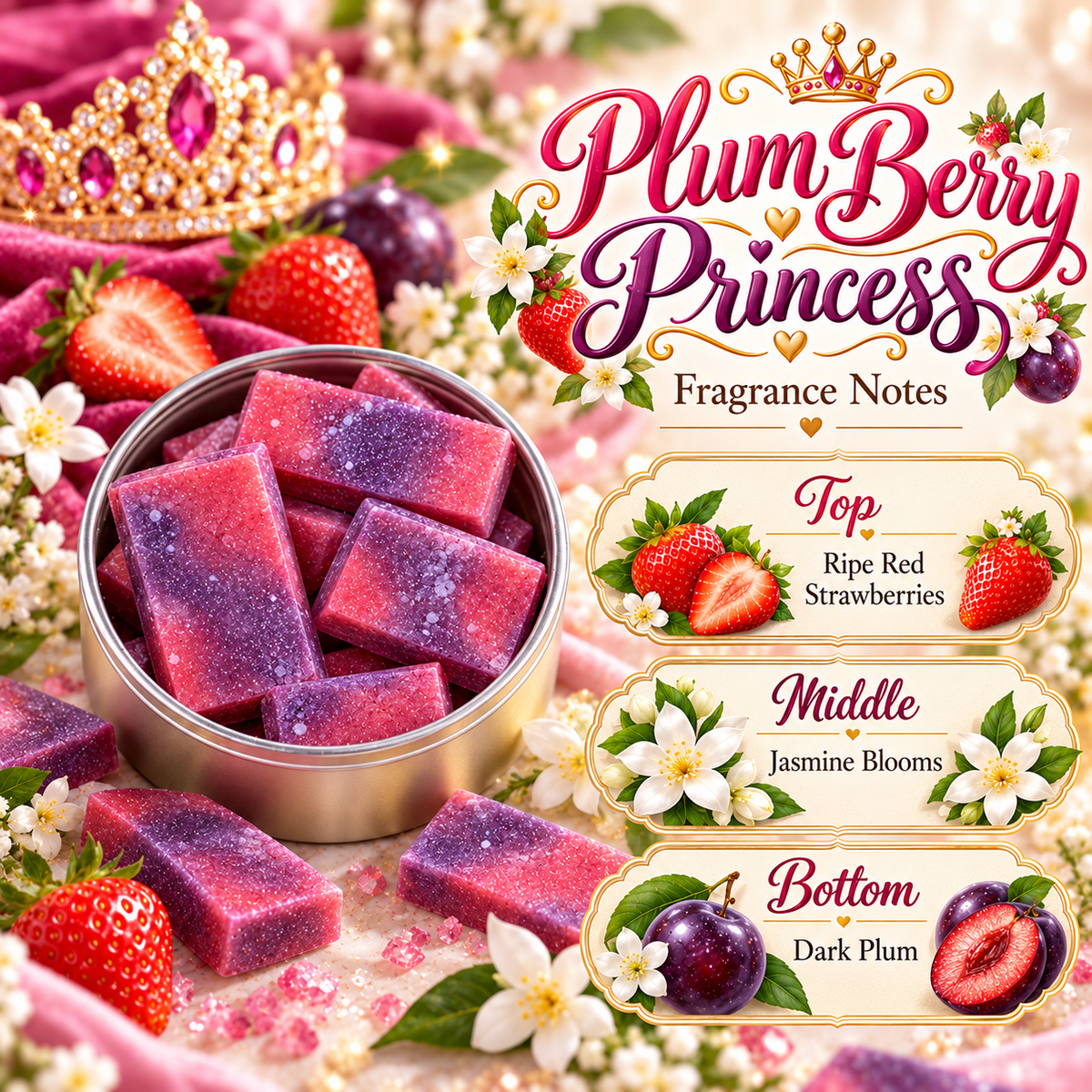 Plum Berry Princess Wax Melts - Ripe Strawberry, Jasmine & Dark Plum