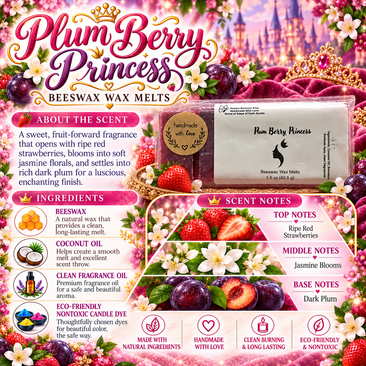 Plum Berry Princess Wax Melts - Ripe Strawberry, Jasmine & Dark Plum