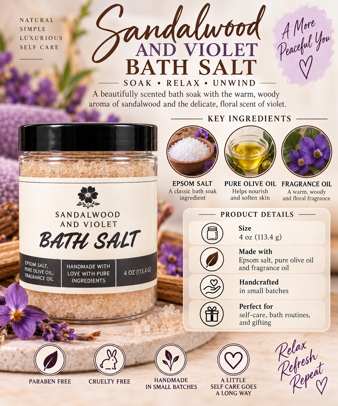 Sandalwood and Violet Bath Salt