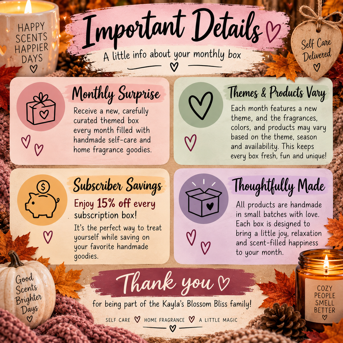 Monthly Self Care Subscription Box | Handmade Bath, Body & Wax Melts