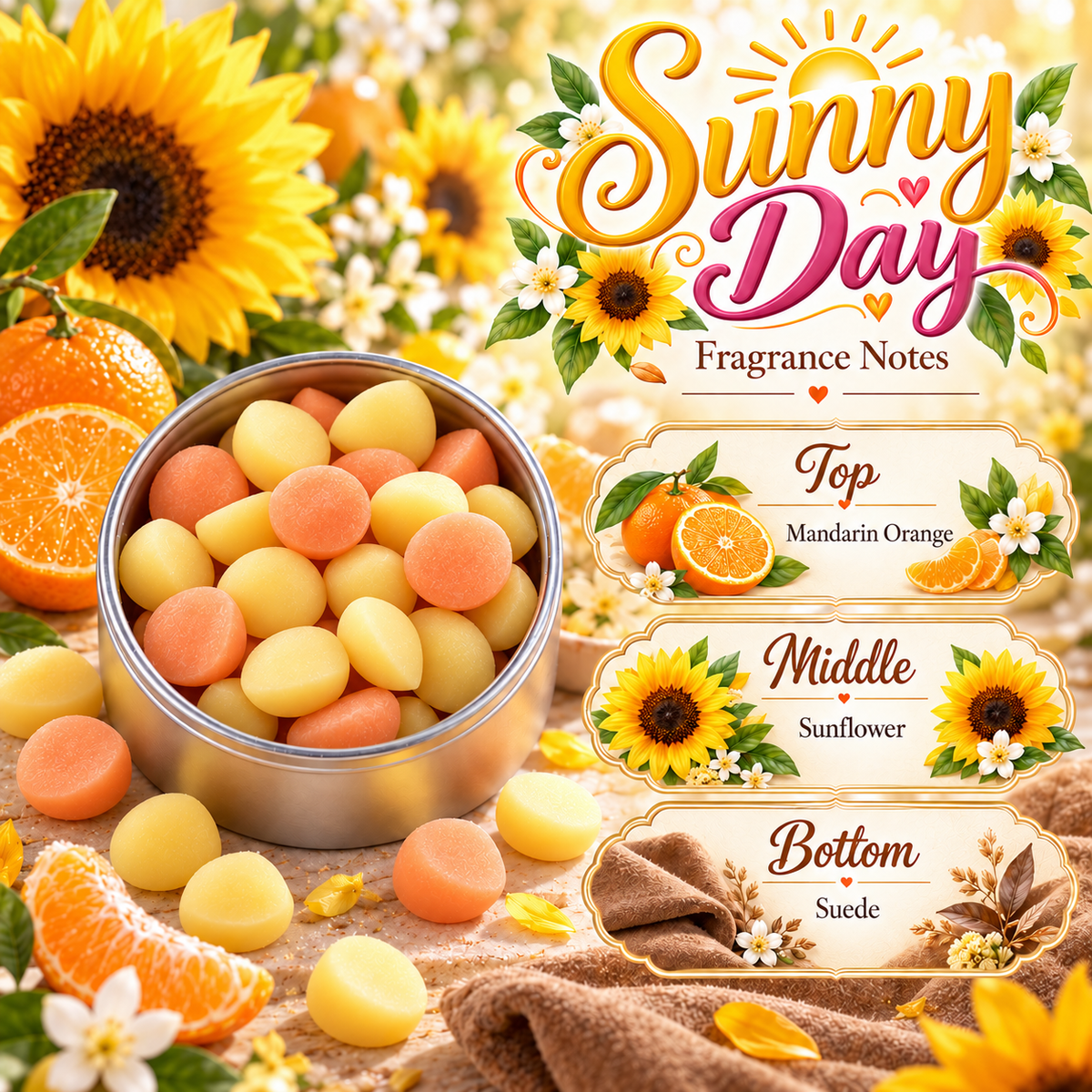 Sunny Day Wax Melts - Mandarin Orange, Sunflower & Suede