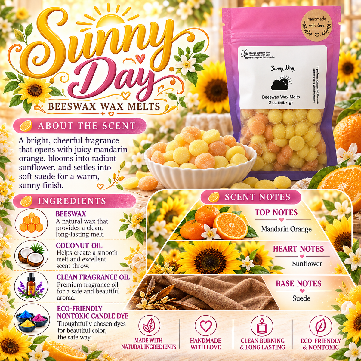 Sunny Day Wax Melts - Mandarin Orange, Sunflower & Suede