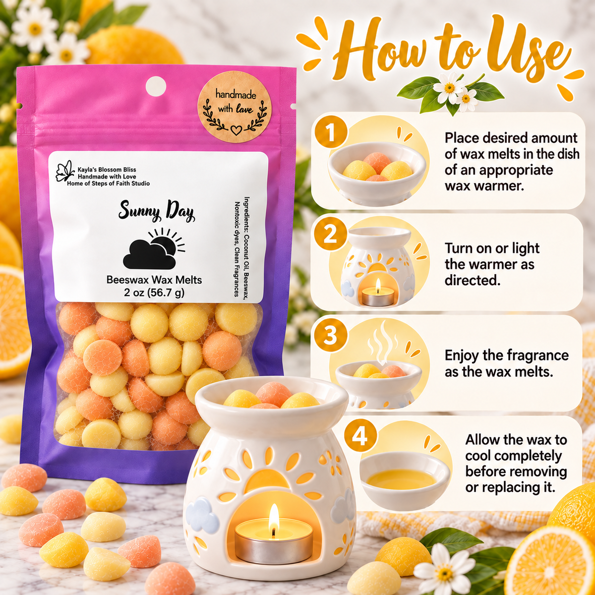 Sunny Day Wax Melts - Mandarin Orange, Sunflower & Suede