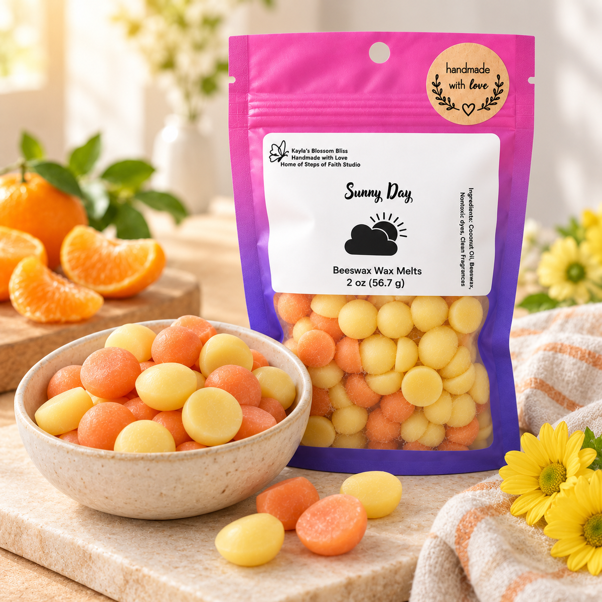 Sunny Day Wax Melts - Mandarin Orange, Sunflower & Suede