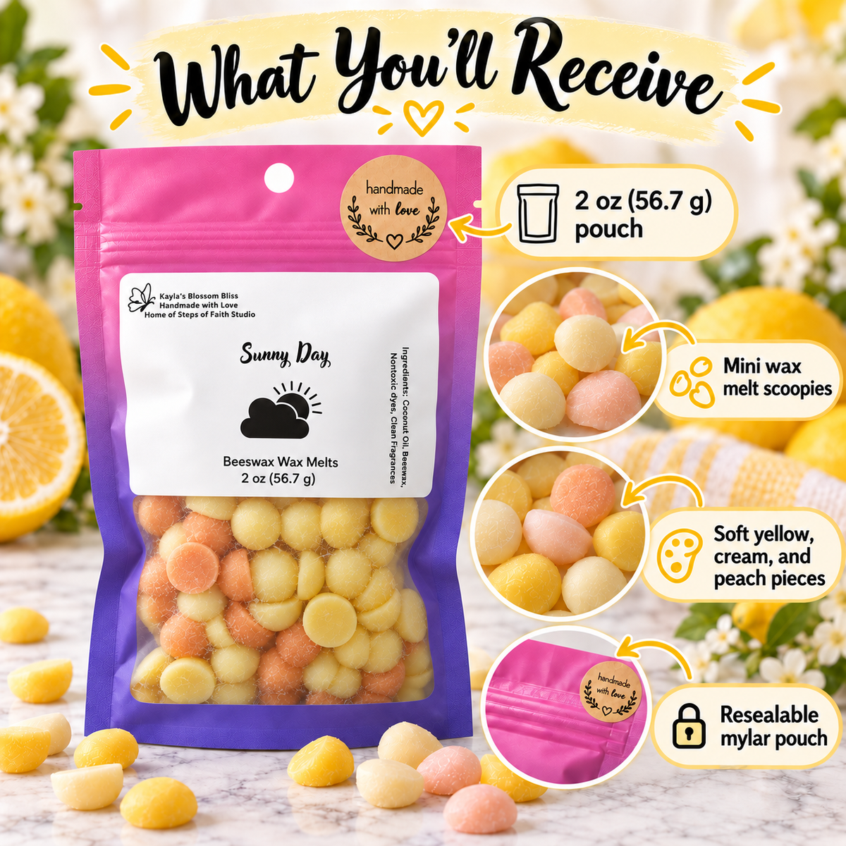 Sunny Day Wax Melts - Mandarin Orange, Sunflower & Suede