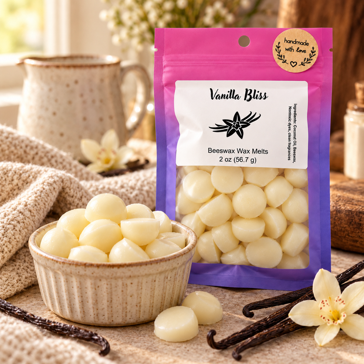 Vanilla Bliss Wax Melts - Creamy Vanilla, Toasted Sugar, Warm Butter & White Musk Home Fragrance