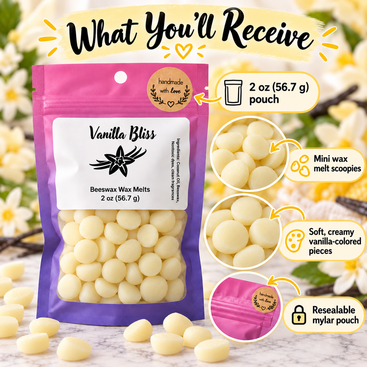 Vanilla Bliss Wax Melts - Creamy Vanilla, Toasted Sugar, Warm Butter & White Musk Home Fragrance