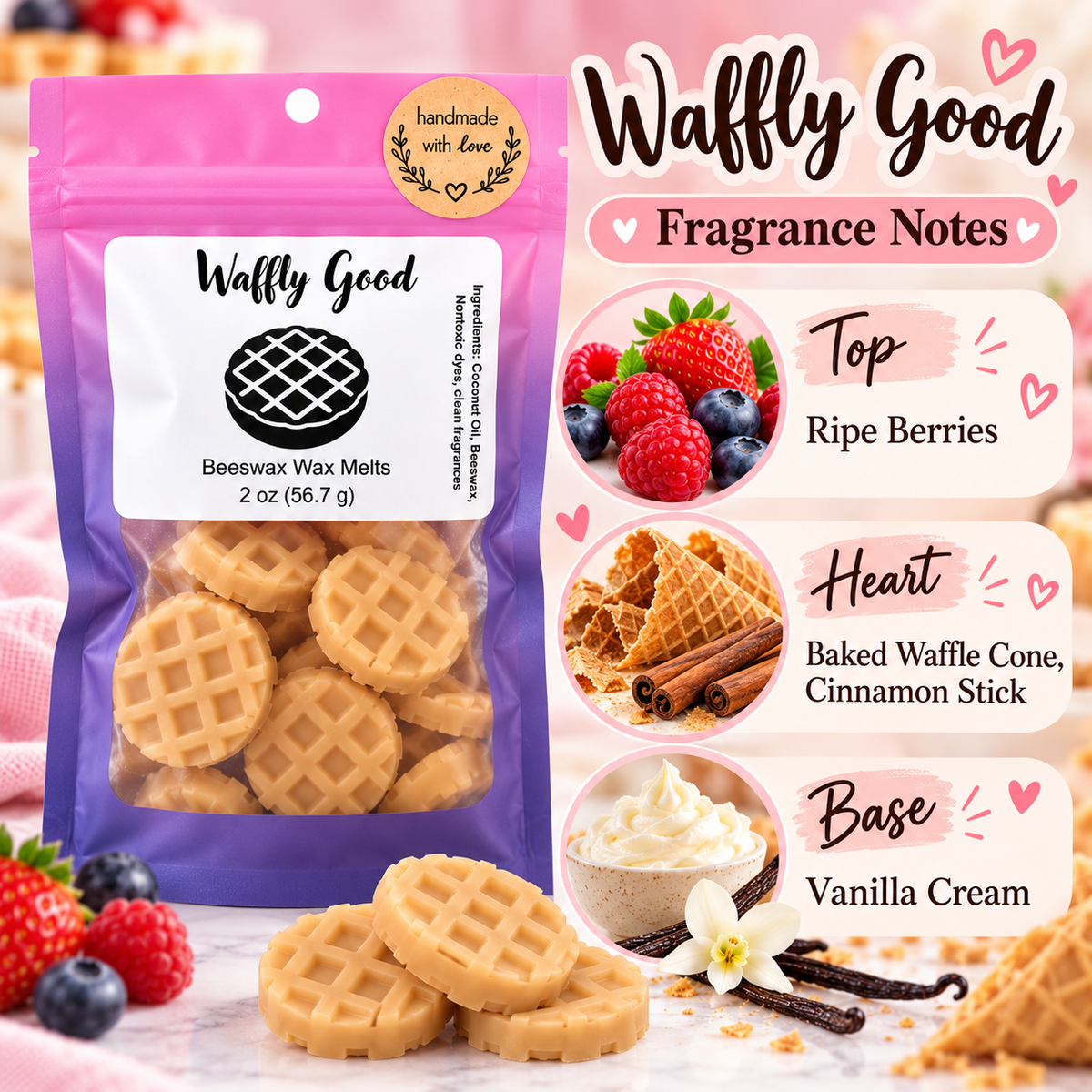 Waffly Good Wax Melts - Ripe Berries, Waffle Cone, Cinnamon & Vanilla Cream - 2 oz